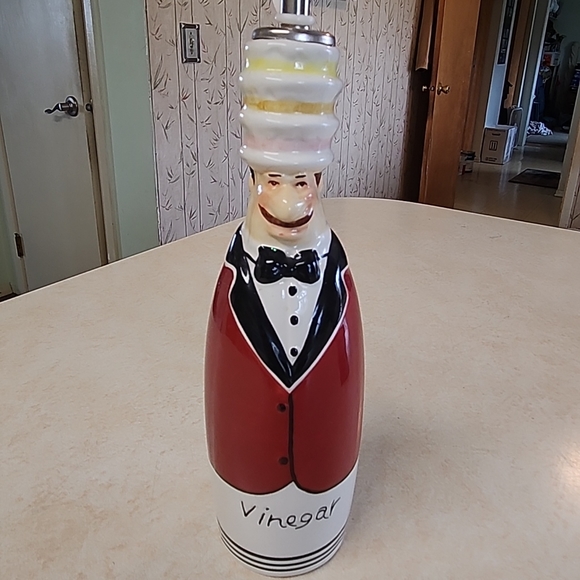 Vintage Chefs Oil & Vinegar Dispenser Bottles" Maison de Campagne Metal Holder - Picture 2 of 12